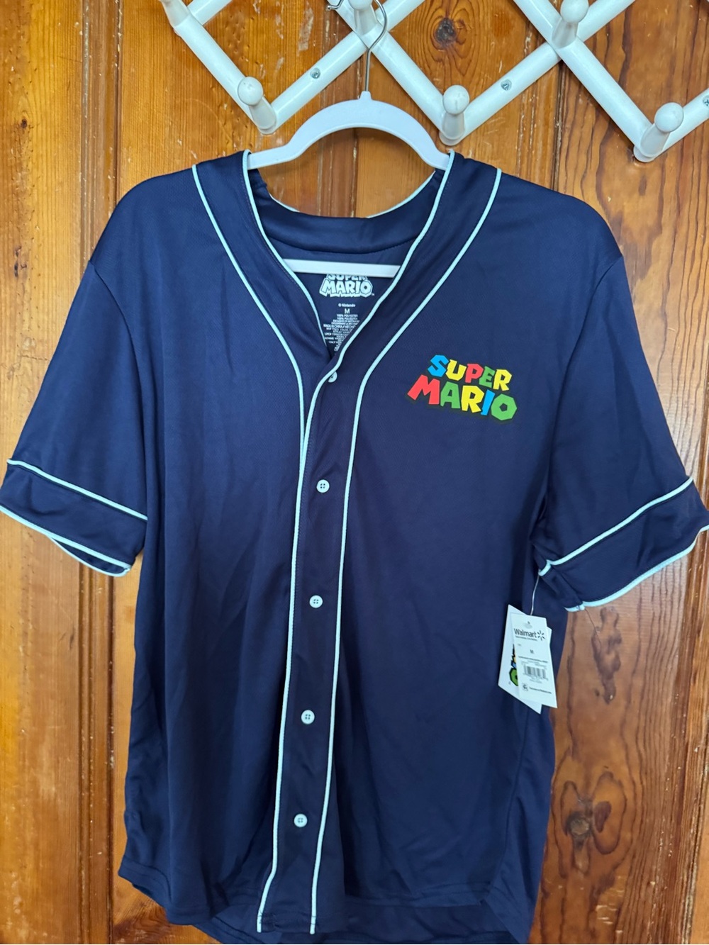 Nintendo Super Mario Navy Short-Sleeve Baseball Jersey with Multicolor Logo